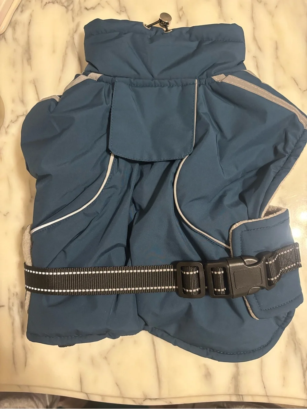 Reflective Navy Dog Waterproof Jacket with Buckle Closure